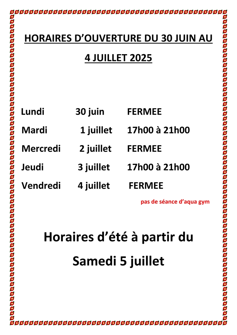 Piscine2025 horaire du samedi